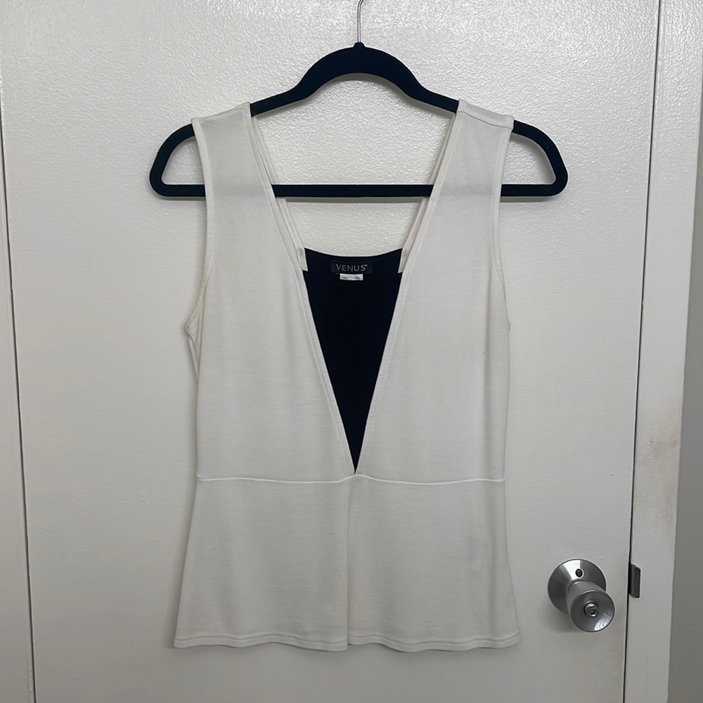 White & Black Peplum Tank Top